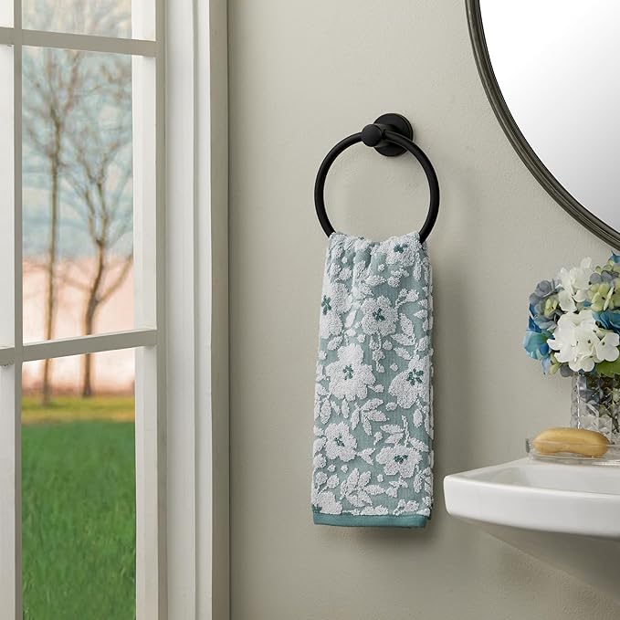 SKL Home Floral Jacquard Hand Towel Set, Moss Green, 2 Count