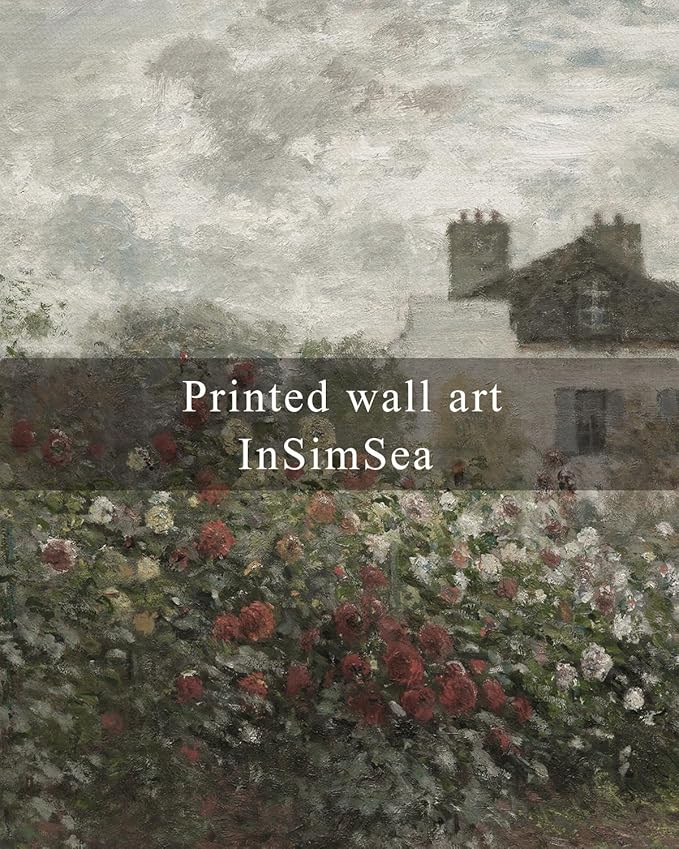 InSimSea Square Framed Canvas Wall Art, Home Decor Monet Flower Garden Wall Art Prints, Vintage Oil Paintings Room Decor, Desk Decor, Wall Decor for Living Room Bedroom Kitchen Office 12"x12"