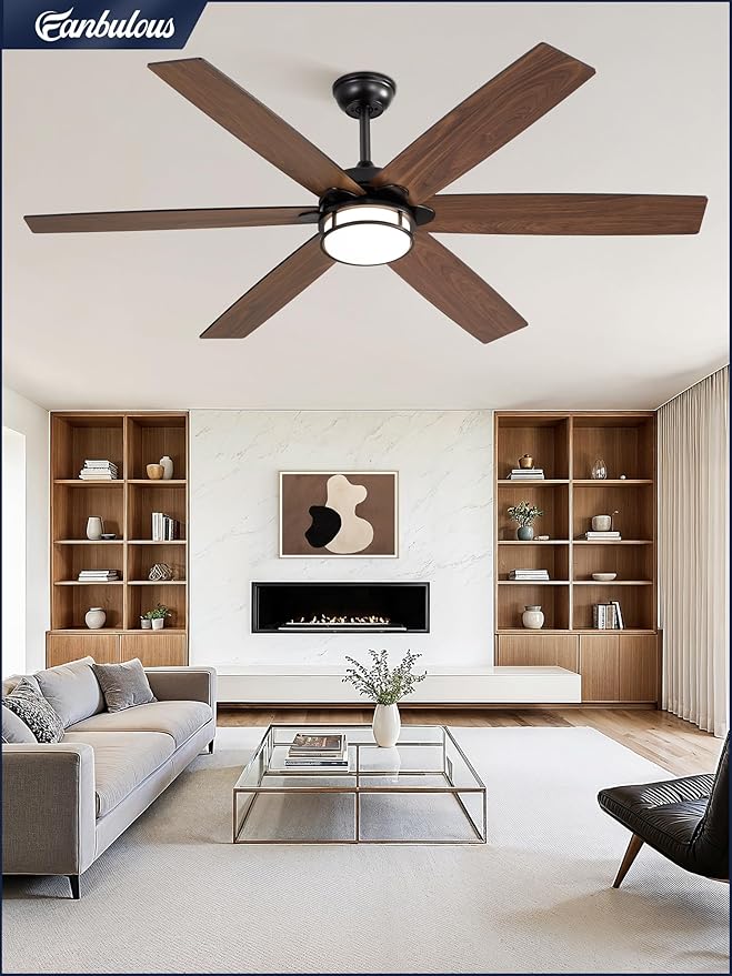60 Inch Ceiling Fans with Lights, Farmhouse Large Ceiling Fans with Remote, Black&Brown Modern Ceiling Fan with LED Light, Quiet DC Motor for Living Room, Bedroom, Kitchen, Indoor