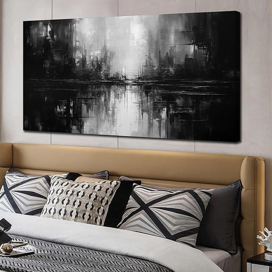 Large Abstract Canvas Wall Art for Living Room Large Size,Black and White Pictures Wall Art for Office 29 x 59 Inch