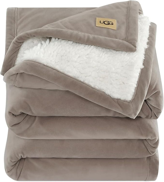 UGG Bliss Throw Blanket Plush Soft Fleece Fluffy Blankets for Bed or Couch Oversized Warm Reversible Machine Washable Medium Weight Home Decor Giftable Throw, 50-inch x 70-inch, Oyster Brown