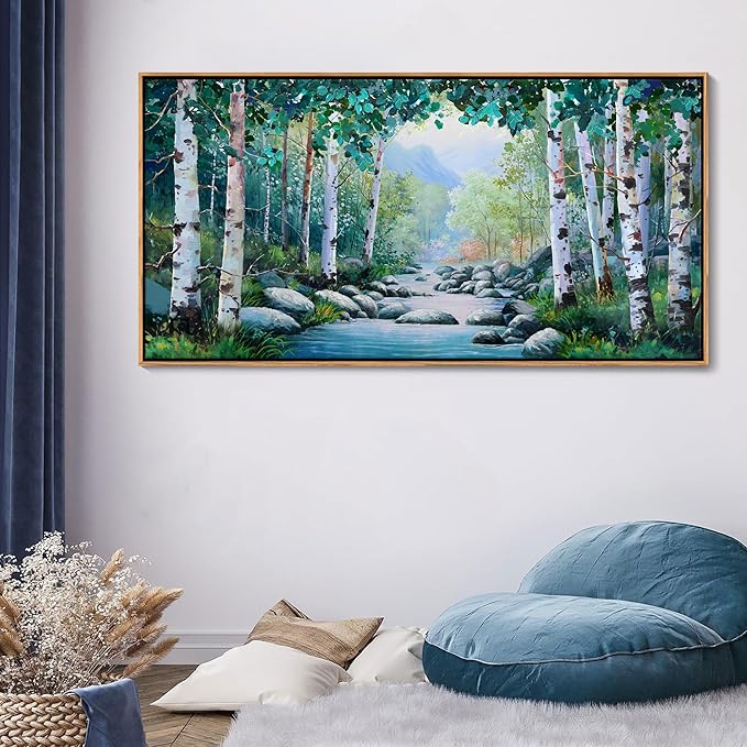 Pogusmavi Tree of Life Wall Art for Living Room, Forest Canvas Landscape Wall Art, Green Farmhouse Decor, Framed Artwork for Bedroom and Living Room, Canvas Pictures for Wall Decor 29×58IN