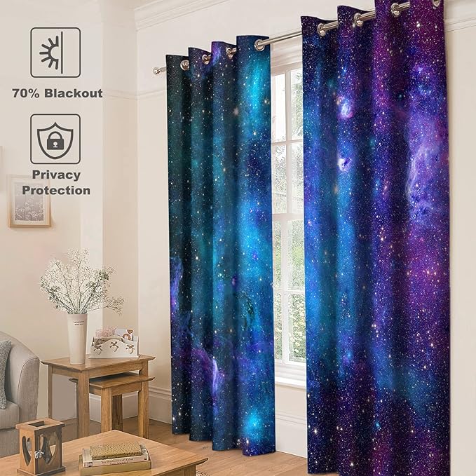 Jekeno Galaxy Blackout Curtains Outer Space Nebula Universe Starry Sky Stars Decor for Home Bedroom Living Room Grommet Window Drapes 2 Panel Set, 52"x84"