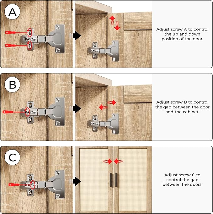 Sideboard - Kitchen Buffet Cabinet with Rattan Decorated Doors, Accent Cabinets with Doors, Coffee Bar Cabinets Rattan Sideboard Buffet Cabinet with Storage (Natural with 4 Doors)