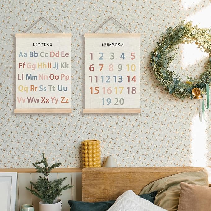 Supwhd Classroom Wall Decor, Numbers and Alphabet Educational Wall Art Poster, Alphabet ABC Numbers from 1 to 20 Poster Wall Decor for Toddler Kids Room Playroom Classroom, 12x16 Set of 2