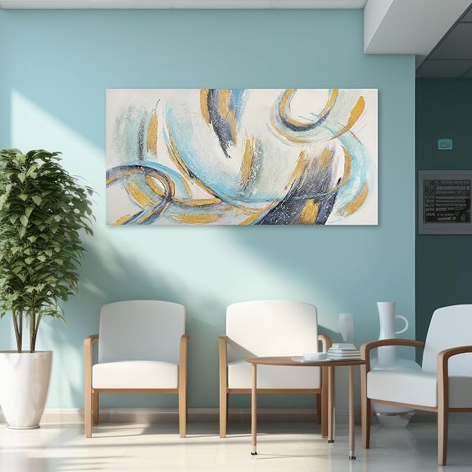 Glvzygy Abstract Wall Blue and Gold Wall Art Abstract Canvas Wall Decor Frame Artwork Modern Home Wall Decor for Living Room Bedroom Office 29"x58"