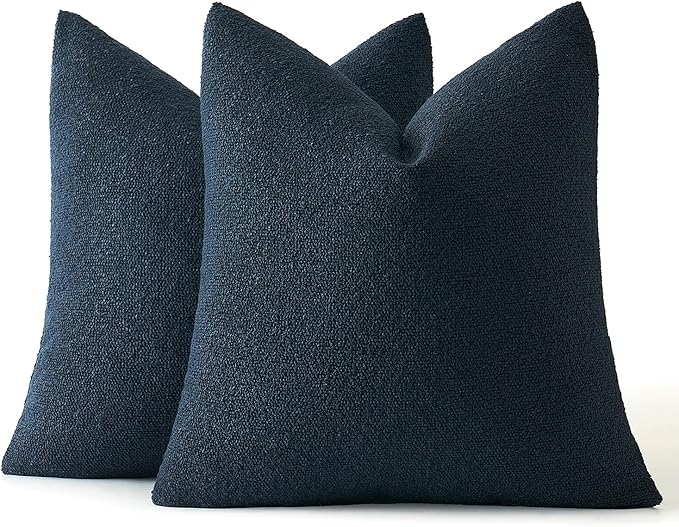 MIULEE 18x18 Inch Decorative Pillow Covers for Couch Bed Set of 2 Textured Boucle Neutral Throw Pillows Navy Blue Accent Solid Cushion Pillowcase Cozy Soft Sofa Livingroom Home Decor