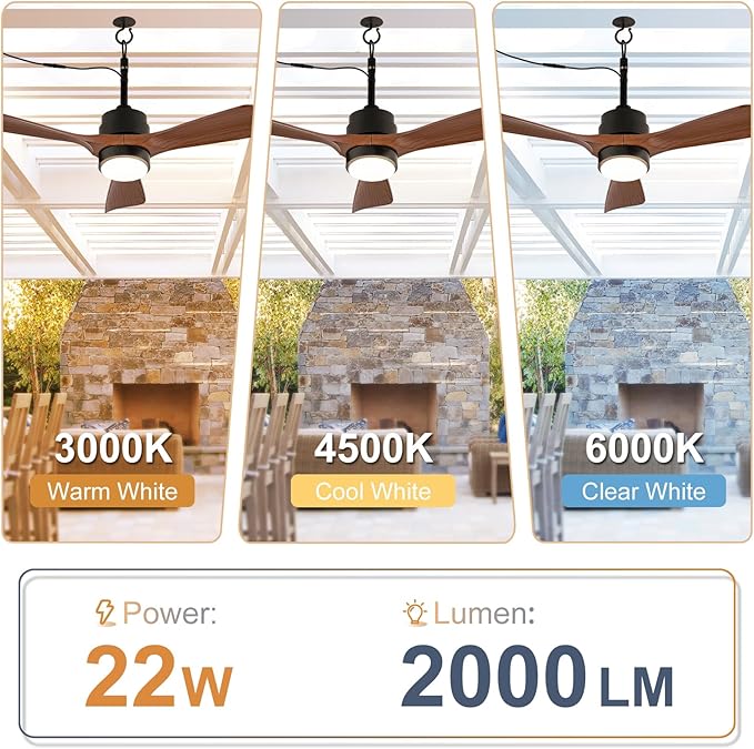 42 inch Gazebo Ceiling Fans Outdoor Hanging Waterproof, Wet Rated Oudoor Ceiling Fans for Patios with Light, 6 Speed Remote, Plug in Cord Outlet Hook for Outside Porch, Pergola, Garage-Wulnut