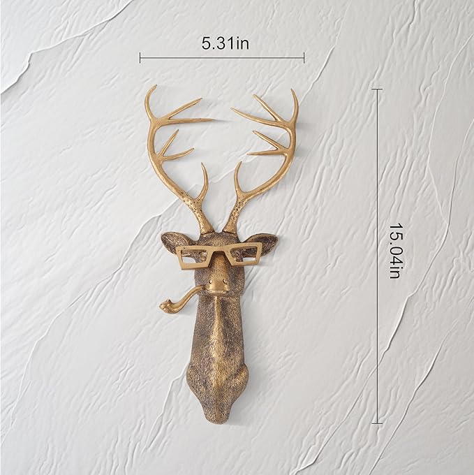 UITWMKTG Gold Animal Head Wall Decor Wall Sculpture Home Decor Statue for Living Room Office Bedroom Modern Decor for Men Women Deer