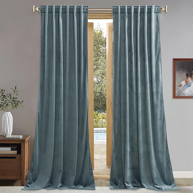 StangH Stone Blue Curtains 132 inches Long Back Tab Thermal Insulated Privacy Door Drapes, Noise Reducing Curtain Panels for Bedroom Spaces/Office, W52 x L132, 2 Panels