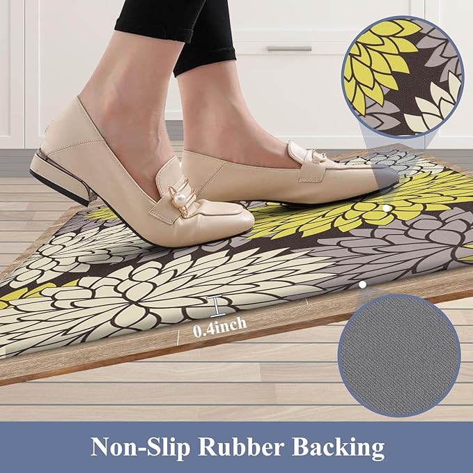 HEBE Anti Fatigue Kitchen Rug Sets 2 Piece Non Slip Kitchen Mats for Floor Cushioned Kitchen Rugs and Mats Waterproof Comfort Standing Mat Runner for Kitchen,Home Office,Sink,Laundry