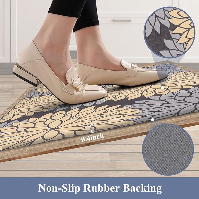 HEBE Anti Fatigue Kitchen Rug Sets 2 Piece Non Slip Kitchen Mats for Floor Cushioned Kitchen Rugs and Mats Waterproof Comfort Standing Mat Runner for Kitchen,Home Office,Sink,Laundry