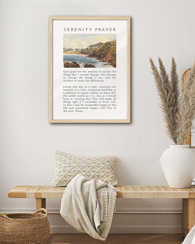 EcoHest OAK Wood Jesus Framed Wall Art, 12x16in Serenity Prayer Bible Verse Christian Wall Art, Modern Bedroom Religious Decor For Living Room Bathroom Christian Merch Gift 1Pack