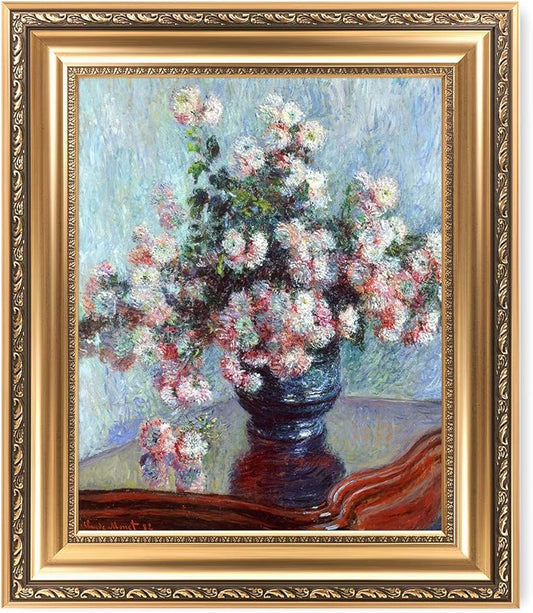 DECORARTS - Chrysanthemums Claude Monet Art Reproduction. Giclee Print& Museum Quality Framed Art for Wall Decor. Framed size: 26x22