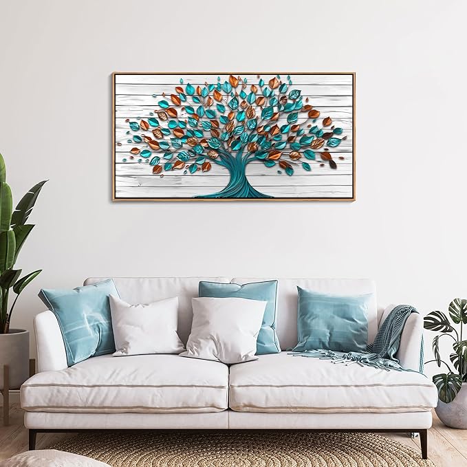 Mofutinpo Tree of Life Wall Art Living Room Framed Art Work for Wall Decor Canvas Painting, Green Office Pictures for Bedroom Wall Decor Kitchen Artwork Wall Prints 20×40IN