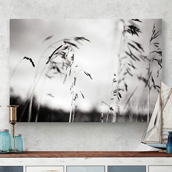 Renditions Gallery Canvas Wall Art Paintings & Prints Black & White Windy Wheat Fields Abstracr Nature Artwork for Living Room Kitchen Walls - 32"X48" LT08