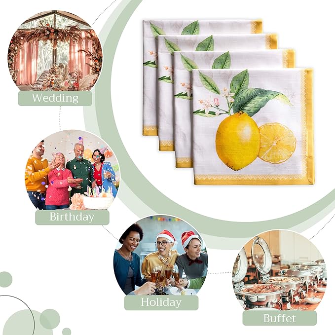 Maison d' Hermine Cloth Napkins Set of 4 100% Cotton Everyday Reusable Square Napkins Cloth Washable, Dinner, Party, Wedding, Restaurant, Spring/Summer (Limoncello, 20" x 20")