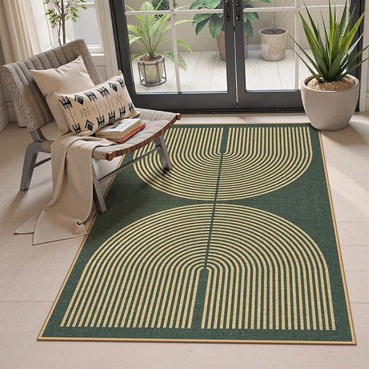Lahome Modern Rainbow Easy Jute Entry Rug, 3x5 Washable Outdoor Patio Porch Rug, Farmhouse Non Slip Non Shedding Dark Green Carpet for Dorm Living Room Deck Front Door Kitchen