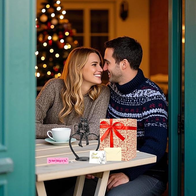 Gifts for Wife, Kissing Couple & Loving Heart Statue Cast Iron Sculpture Decor, Wedding Anniversary Birthday Gifts for Wife Women Girlfriend Her, Wedding Anniversary Couple Gifts