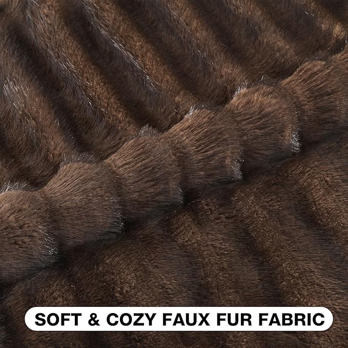 FUTEI Dark Coffee Decorative Throw Pillow Covers 18x18 Inch Set of 2,Soft Fluffy Faux Mink Fur Dyeing Striped Textured Cushion Case,Modern Home Decor for Couch Bed Living Room