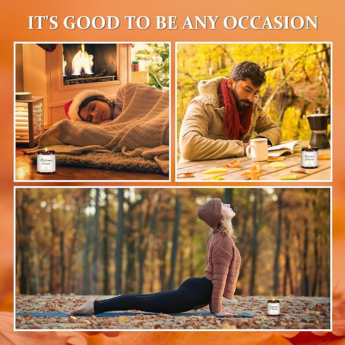 Auelife Fall Candle Set | 4 Pack Scented Candles for Home - Candle Gifts for Women Men, Soy Candles Home Scented | Autumn Fragrance of - Apple Pie/Cinnamon/Harvest/Wreath