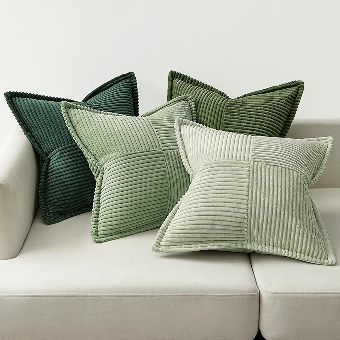 MIULEE Christmas Green Decorative Throw Pillow Covers 20x20 Inch 4 Packs Soft Boho Farmhouse Pillow Cases Mordern Corduroy Patchwork Cushion Cases for Couch Sofa Bed Gradient Home Decor