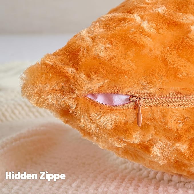 FUTEI Orange Decorative Throw Pillow Covers 18x18 Inch Set of 2,Soft Solid Rose Textured Cushion Case,Modern Home Decor for Couch Sofa Bed Living Room