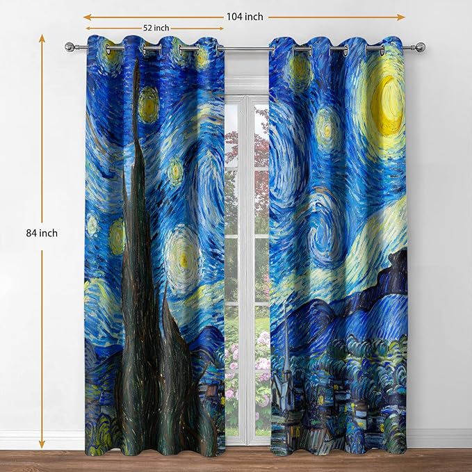 Jekeno Starry Night Blackout Curtains Art Decor for Home Bedroom Living Room Darkening Curtains Grommet Window Drapes 2 Panel Set, 52"x84"