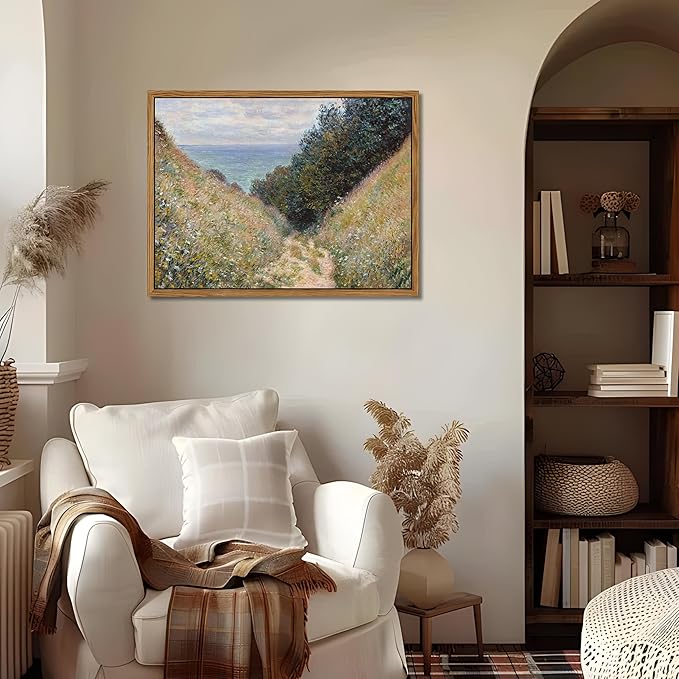 Framed Vintage Monet Wall Art Farmhouse Decor – Impressionist Oil Painting Canvas Prints – Country Landscape Classic Aesthetic Wall Decor for Living Room Bedroom Bathroom – 12''x16''