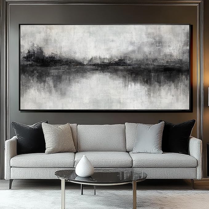 Large Abstract Canvas Wall Art Black and Grey Art Pictures for Wall Decor 29"x58" Artwork Decoration for Living Room Framed Neutral Wall Prints Kitchen