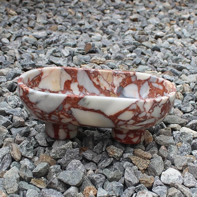 Natural Oval Calacatta Red Marble Fruit Bowl for Kitchen Counter 10", Large Decorative Bowl Two-Legs for Home Decor, Fruits Holder For Dining Table - Kitchen Organization