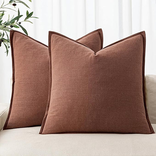 MIULEE Fall Decorative Linen Euro Sham Pillow Covers 24x24 Rust Red Boho Farmhouse Neutral Couch Throw Pillows for Bed Pack of 2 Accent Modern Pillowcase Sofa Livingroom Home Decor