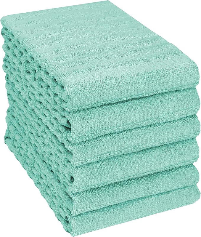 Premium Kitchen Towels (20”x 28”, 6 Pack) | Large Solid Cotton Hand Towels | 400 GSM | Highly Absorbent Dish Cloths with Hanging Loop | Aqua