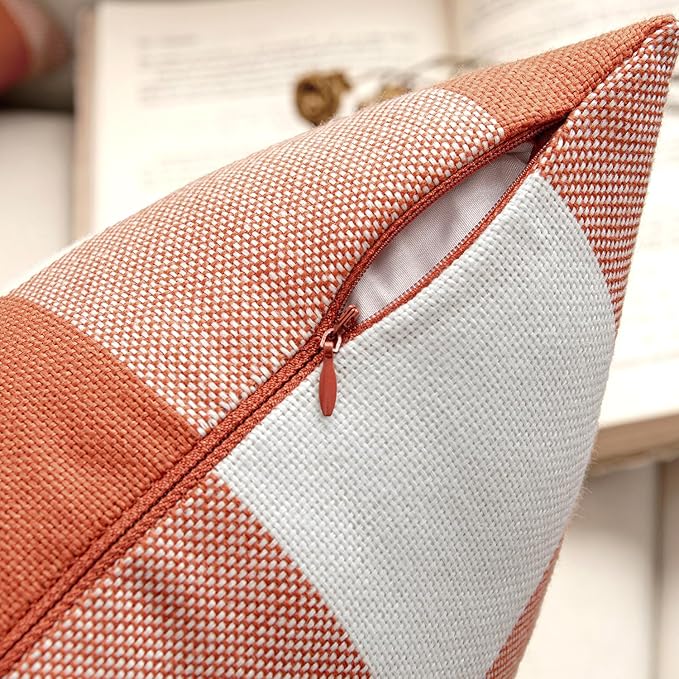 MIULEE Fall Throw Pillow Covers Pack of 2 Decorative Classic Farmhouse Buffalo Check Plaids Polyester Linen Soft Cushion Case for Couch Sofa Bedroom Outdoor 16 x 16 Inch, Burnt Orange