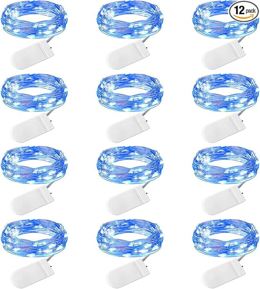 Brightown 12 Pack Led Fairy Lights Battery Operated String Lights Waterproof Silver Wire 7 Feet 20 Led Firefly Starry Moon Lights for DIY Wedding Party Bedroom Patio Christmas (12 Pack, Blue)