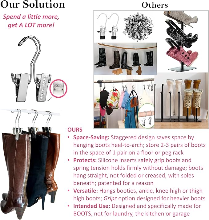 Original Boot Hanger - Shoe Storage Space Saver (Set of 3); Boot Hanger, Holder, Clips, Storage (Champagne Gold)