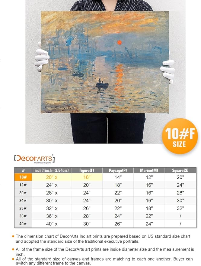 DECORARTS - Impression Sunrise, Claude Monet Art Reproduction. Giclee Canvas Prints Wall Art for Home Decor 20x16