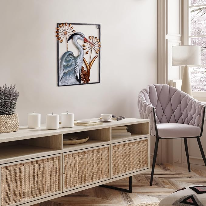 Ratuor Metal Bird Wall Art 3D Heron Wall Sculpture 16 Inch Outdoor Decor Hanging Crane Wall Decoration for Living Room Garden Bedroom Office Home Housewarming Party Vivid Color