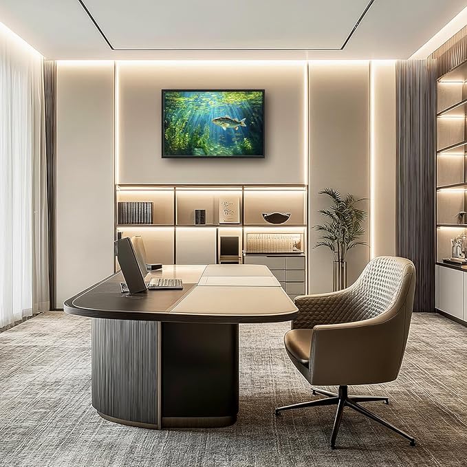 Flintis Large Ocean Fish Framed Wall Art Natural Green Plants Pictures Wall Decor Abstract Fishing Canvas Painting Print Artworks Decor Framed for Living Room Bathroom Master Bedroom 36L X 24W