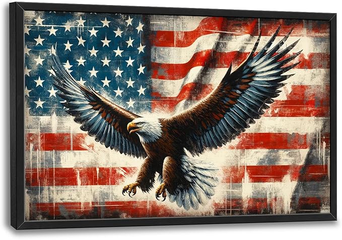 Flintis Large Bald Eagle Wall Art Eagle American flag Pictures Wall Decor Abstract Animal Canvas Painting Print Artwork Decoration Framed for Living Room Bathroom Master Bedroom Office 36L x 24W
