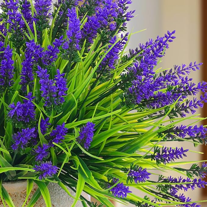 44 Pcs Artificial Outdoor Flowers Lavender Fake Greenery Plants UV Resistant Grass with Purple Flowers for Pot Decor for Window Garden Patio Hanging Planter Pathway Front Porch (44, Purple)