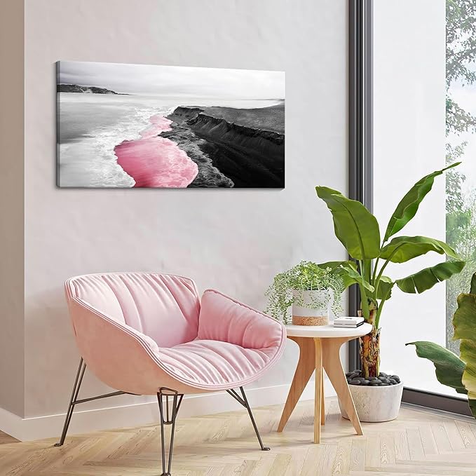 YCPRIMER Canvas Wall Art Tropical Beach At Sunset Seascape black and white Picture Paintings Artwork Prints Framed Ready to Hang for Home Office Bedroom Living Room Bathroom Kitchen Wall Decor