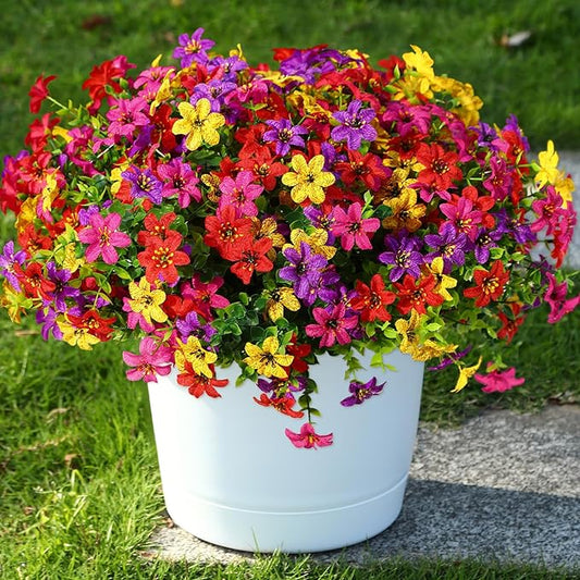 SHareconn Artificial Flowers for Outdoors Spring Decoration, Fake Silk Realistic Faux Plants UV Resistant for Outdoor Planter Porch Patio Summer Outside Decor, 20 Bundles,RedRosyPurpleYellow
