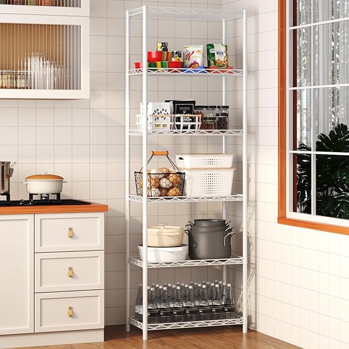 HOMEFORT 6-Tier Wire Shelving, 6 Shelves Unit Metal Storage Rack, Durable Organizer, Perfect for Pantry Closet Kitchen Laundry Organization (White)