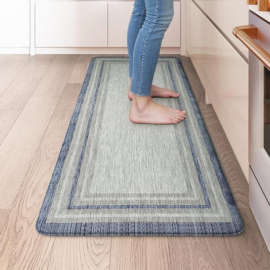 KIMODE Anti Fatigue Kitchen Mat, Cushioned Boho Oriental Kitchen Runner, Non Slip Waterproof Kitchen Mat for Floor, Comfort Foam Standing Desk Mat for Laundry, Office, Sink Blue and Grey 20"x39"