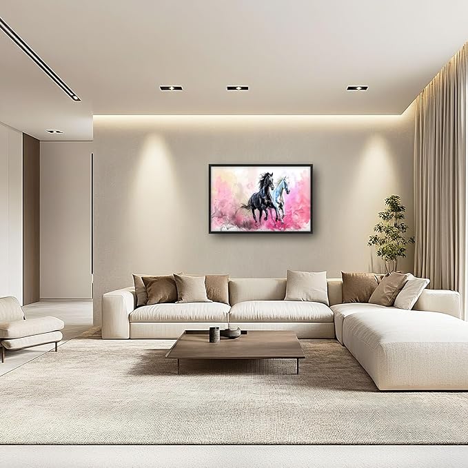 Flintis Large Horse Wall Art Black and White Horses Pictures Wall Decor Abstract Animal Canvas Painting Print Artworks Decorations Framed for Living Room Bathroom Master Bedroom Office 36L x 24W