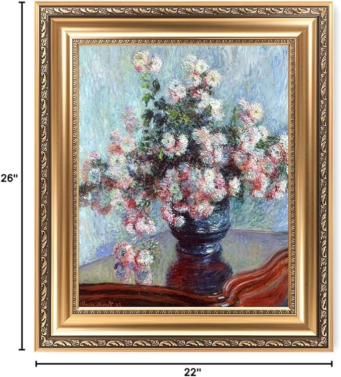 DECORARTS - Chrysanthemums Claude Monet Art Reproduction. Giclee Print& Museum Quality Framed Art for Wall Decor. Framed size: 26x22