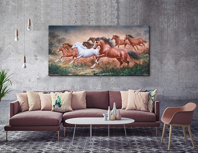 Yxbhhym Large Wall Art Running Horse Canvas Wall Art Animal Picture Prints Eight Horses Paintings Posters Animal Artwork for Wall Living Room Decor Framed Modern Farmhouse Decoration-24x48inches