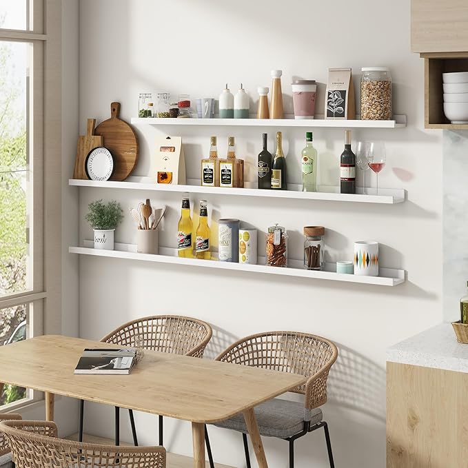 Picture Ledge Shelf for Wall, 36 inch Solid Pine Wood Nursery Book Shelves 2 Packs, Floating Ledge Shelves for Kids' Room Bedroom Bathroom Living Room Photo Frames Office Nursey Wall Decor, White