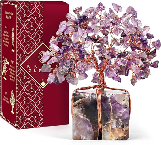 Crystal Tree of Life for Home and Office Decor, Handmade Raw Crystal Base Amethyst Chakra Healing Crystal Tree for Positive Energy, Money, Good Luck, Christmas Décor, Birthday Gifts for Women